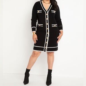 Eloquii Tipping Detail Cardigan Sweater Dress Black White Size 14/16 (XL) NWT